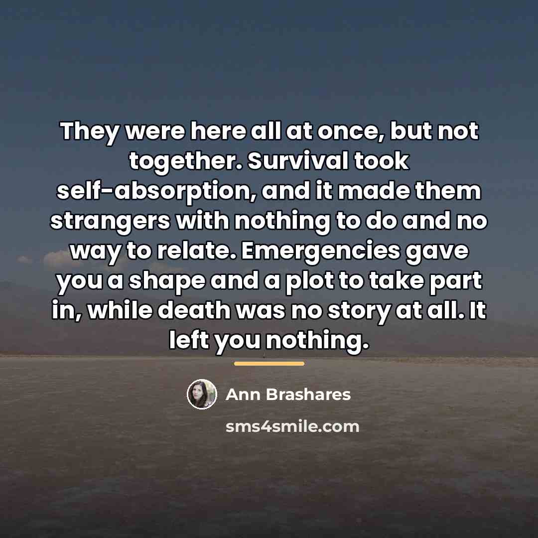 “They were here all at once, but not together. Survival…” quote by Ann Brashares
