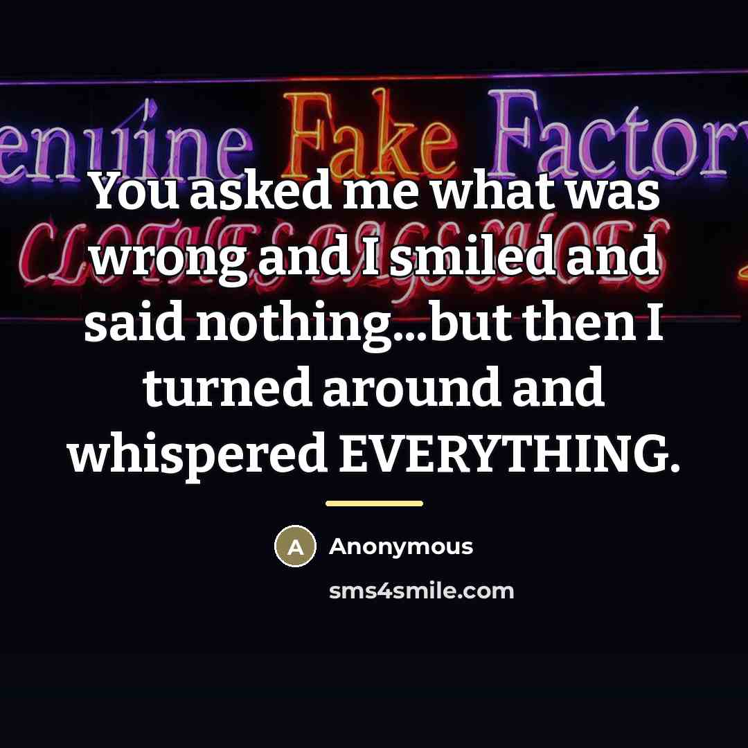 “You asked me what was wrong and I smiled and…” quote by Anonymous