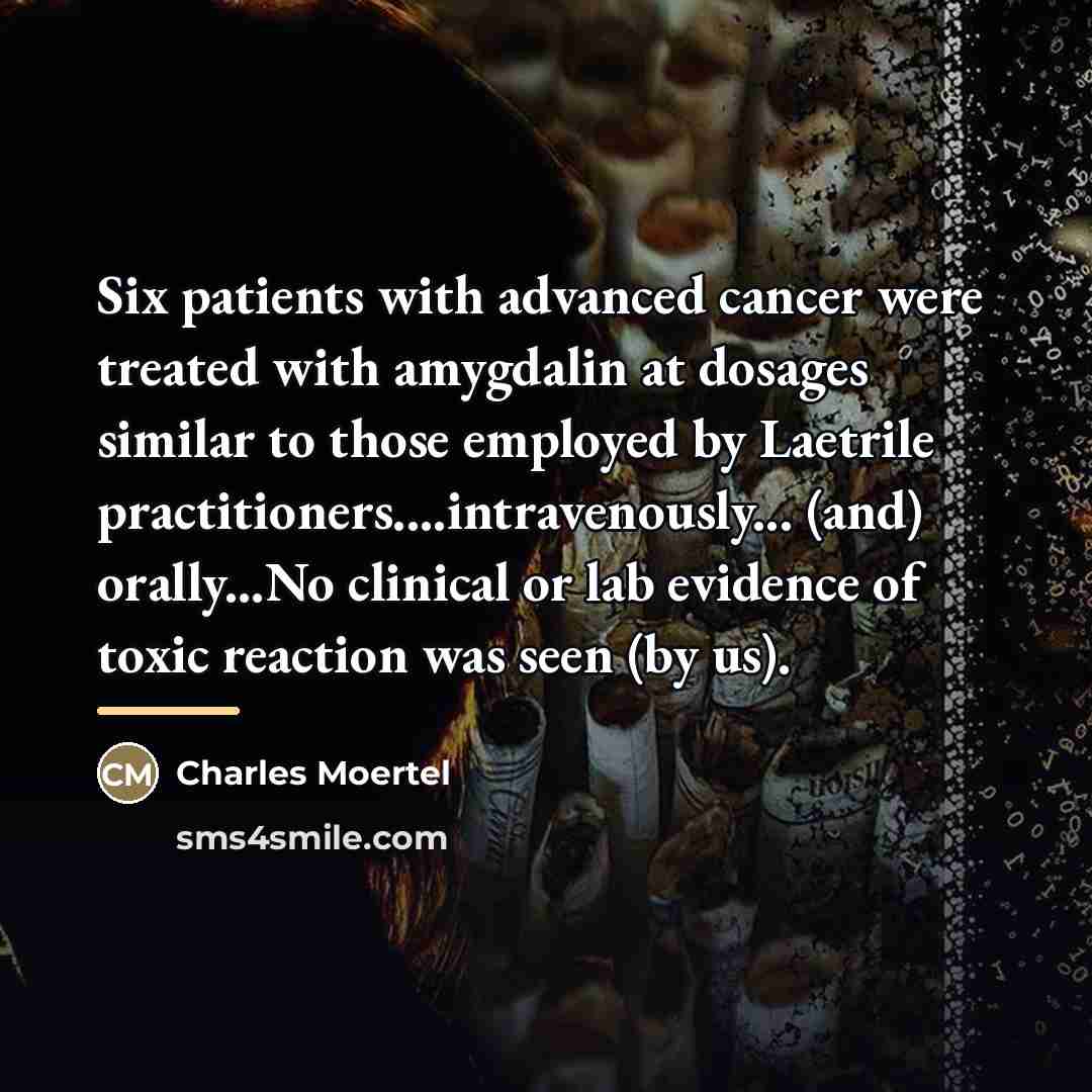 “Six patients with advanced cancer were treated with amygdalin at…” quote by Charles Moertel