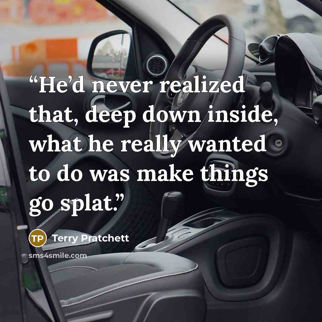 “He’d never realized that, deep down inside, what he really wanted to do was make things go splat.” quote by Terry Pratchett