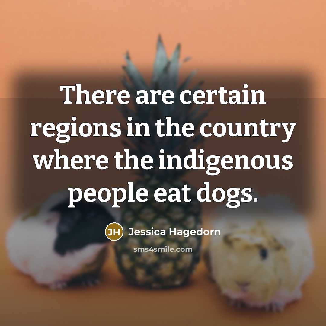 “There are certain regions in the country where the indigenous people eat dogs.” quote by Jessica Hagedorn