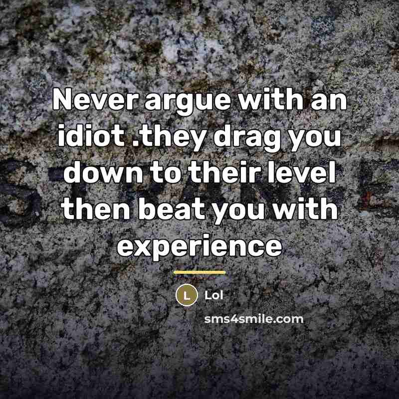 “Never argue with an idiot .they drag you down to…” quote by Lol