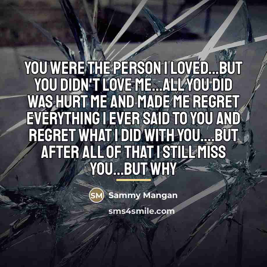 “You were the person I loved...but you didn't love me...all…” quote by Sammy Mangan