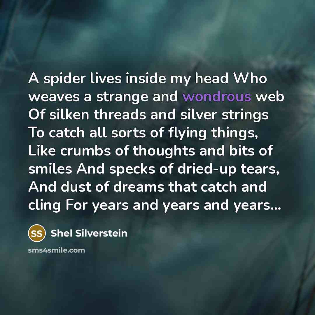 “A spider lives inside my head Who weaves a strange…” quote by Shel Silverstein
