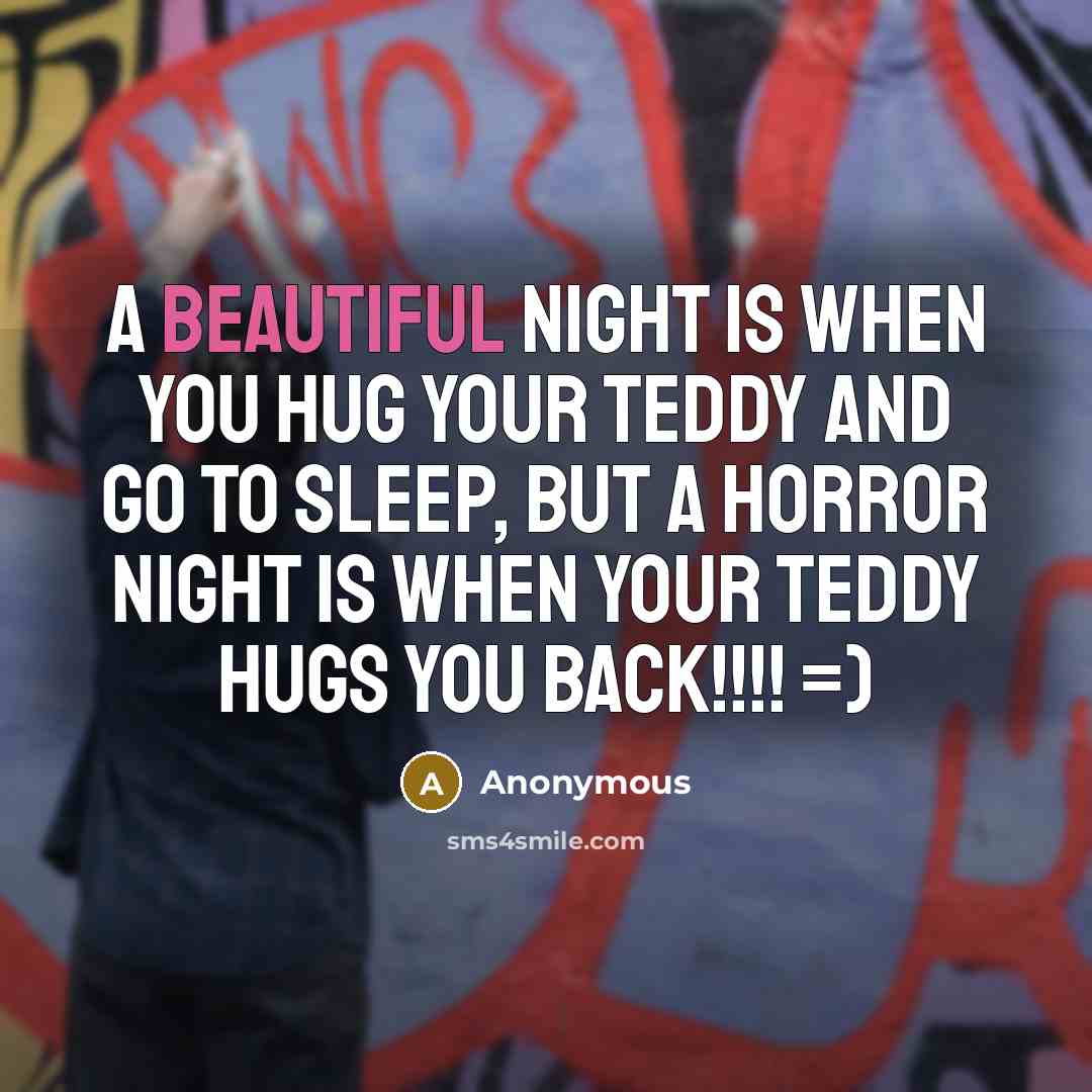 “A beautiful night is when you hug your teddy and…” quote by Anonymous