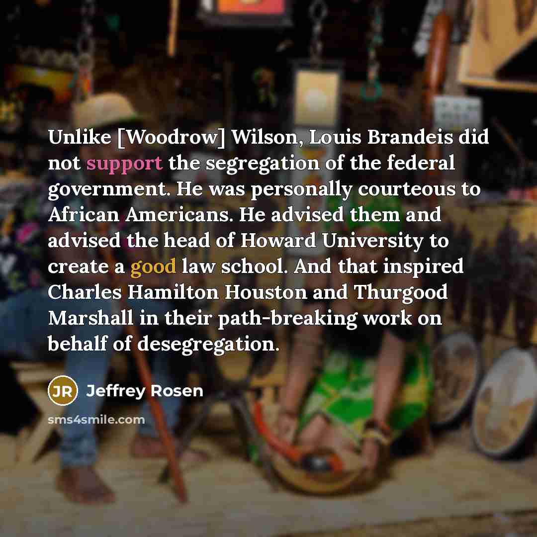 “Unlike [Woodrow] Wilson, Louis Brandeis did not support the segregation…” quote by Jeffrey Rosen