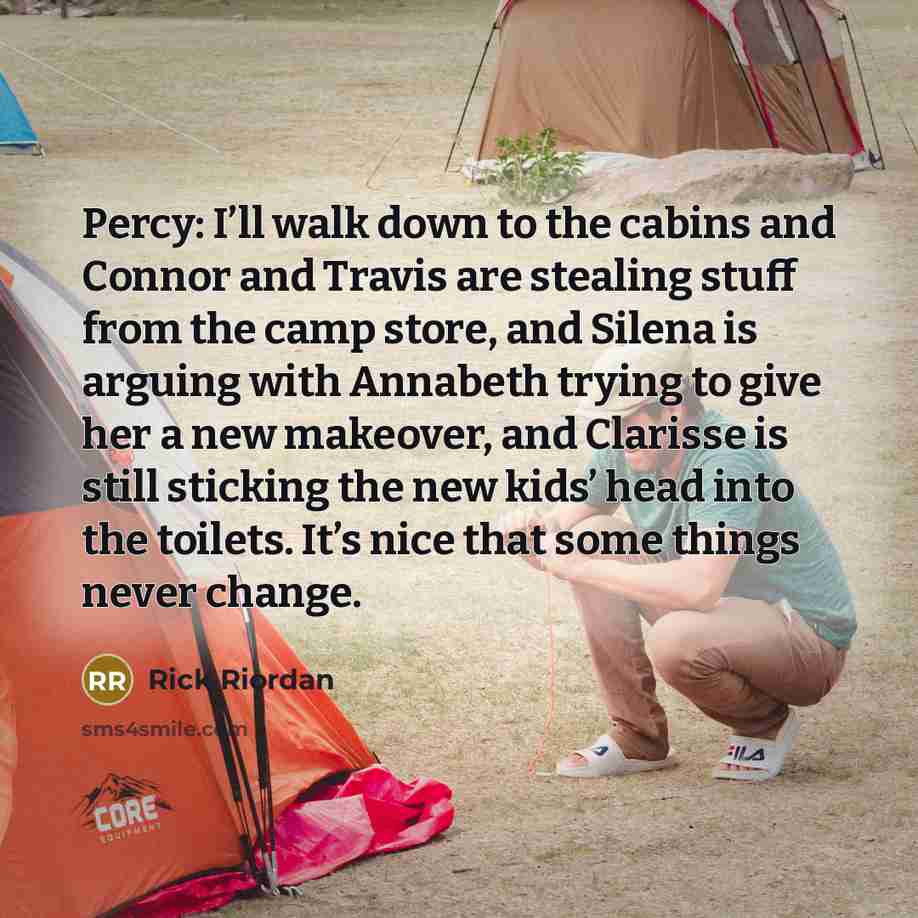 “Percy: I’ll walk down to the cabins and Connor and…” quote by Rick Riordan