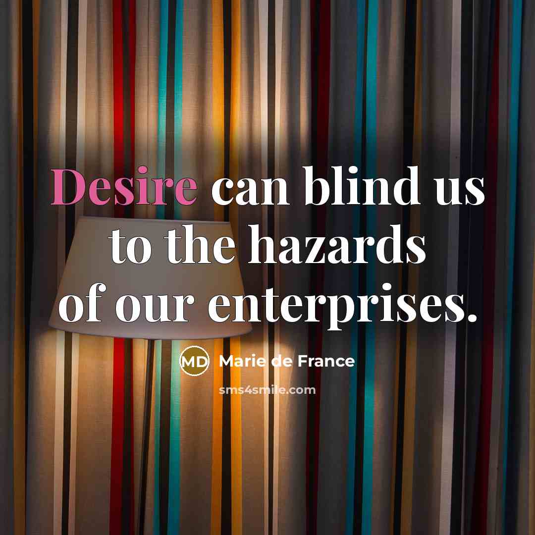 “Desire can blind us to the hazards of our enterprises.…” quote by Marie de France