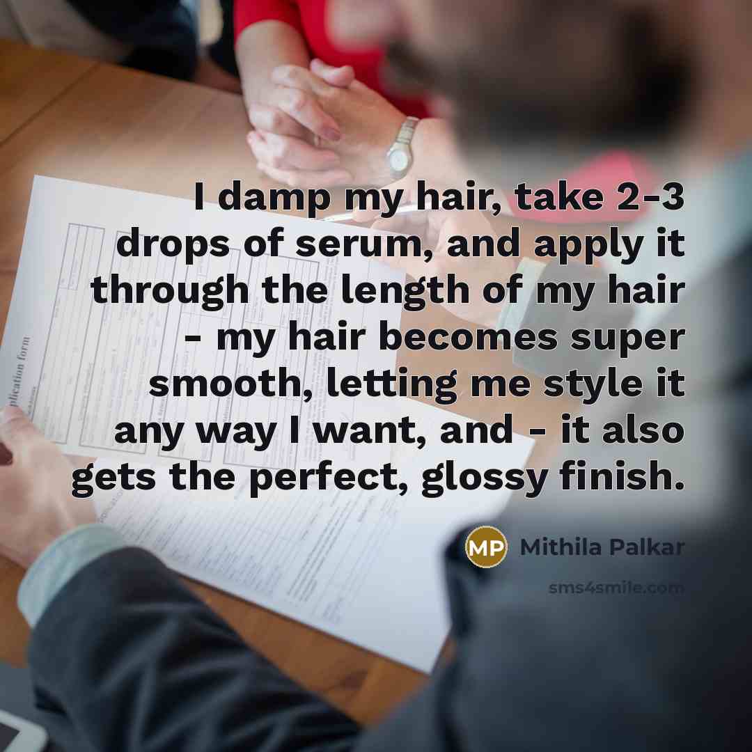 “I damp my hair, take 2-3 drops of serum, and…” quote by Mithila Palkar