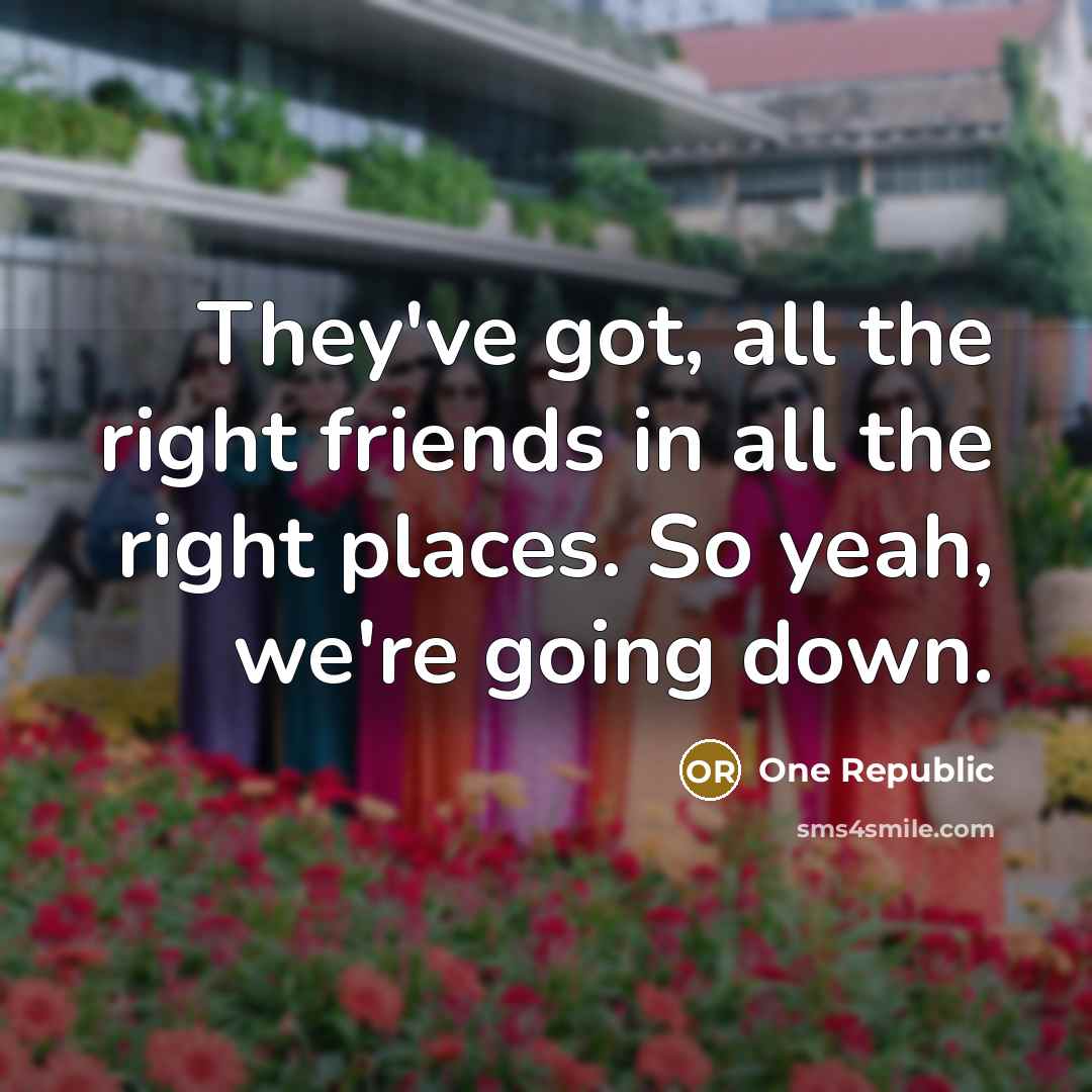 “They've got, all the right friends in all the right…” quote by One Republic