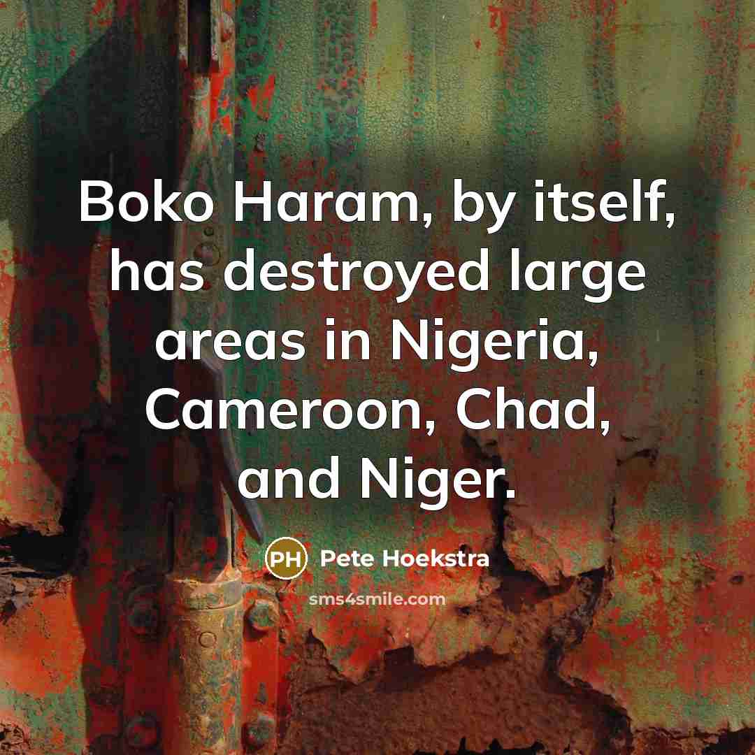 “Boko Haram, by itself, has destroyed large areas in Nigeria,…” quote by Pete Hoekstra