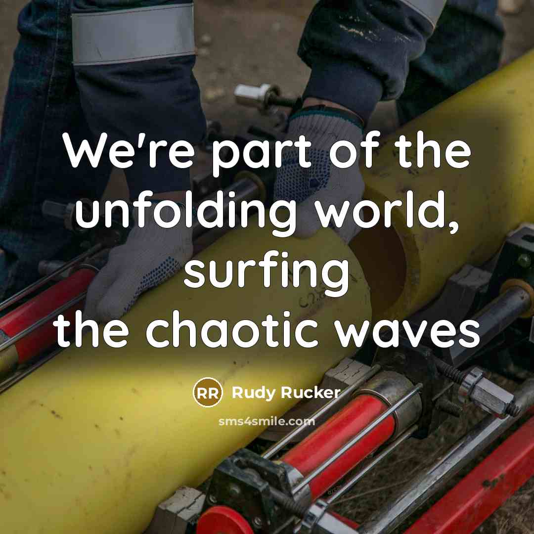 “We're part of the unfolding world, surfing the chaotic waves…” quote by Rudy Rucker