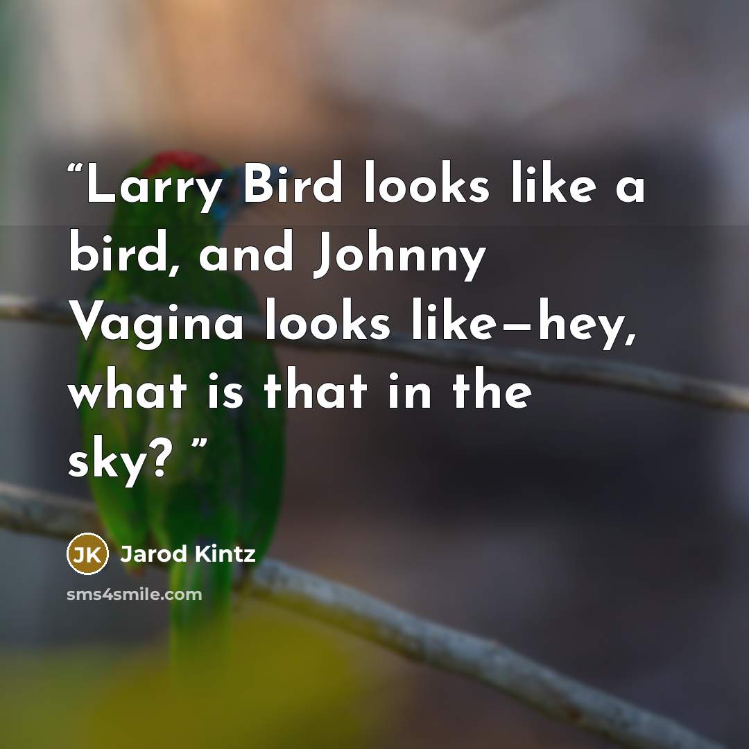“Larry Bird looks like a bird, and Johnny Vagina looks like—hey, what is that in the sky?” quote by Jarod Kintz