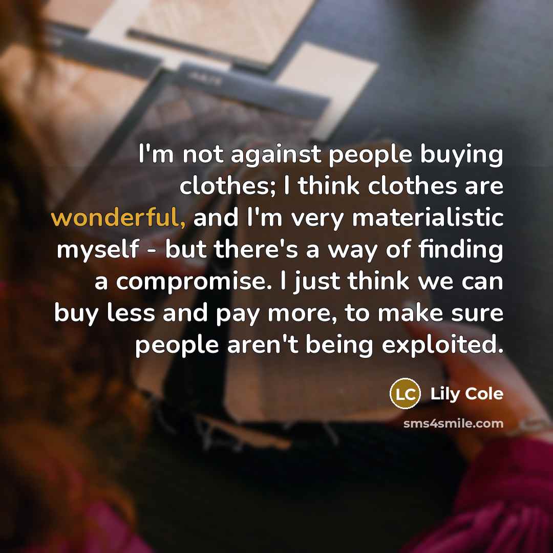 “I'm not against people buying clothes; I think clothes are…” quote by Lily Cole