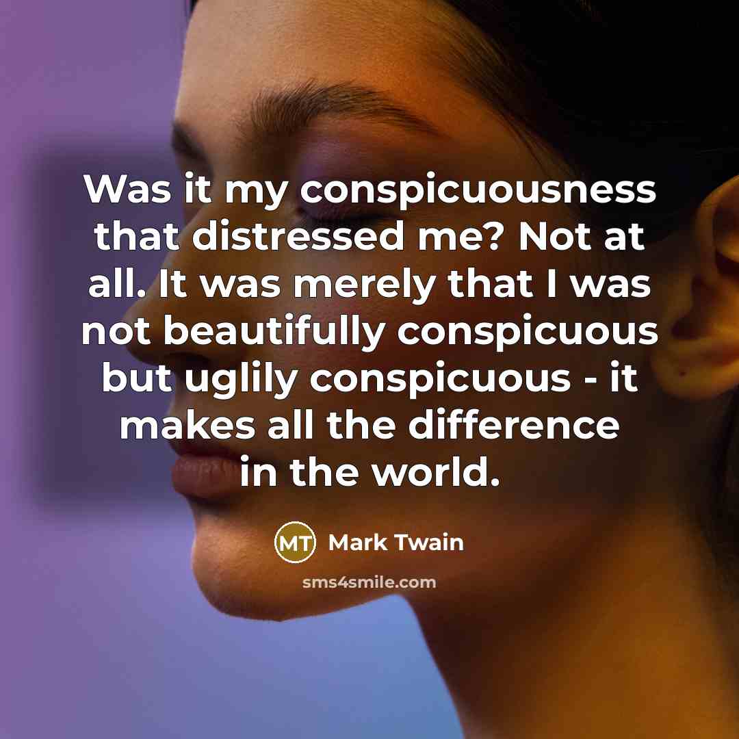 “Was it my conspicuousness that distressed me? Not at all.…” quote by Mark Twain