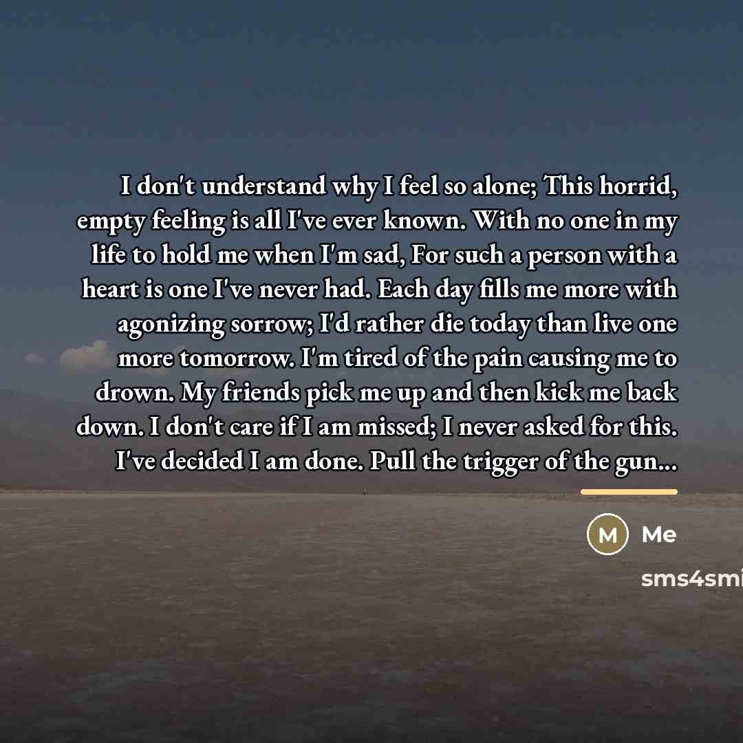 “I don't understand why I feel so alone; This horrid,…” quote by Me