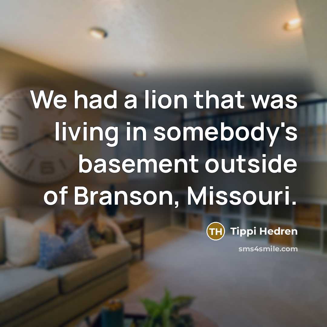 “We had a lion that was living in somebody's basement…” quote by Tippi Hedren