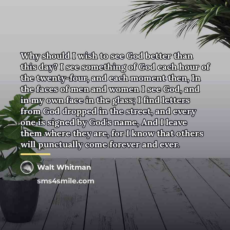 “Why should I wish to see God better than this…” quote by Walt Whitman