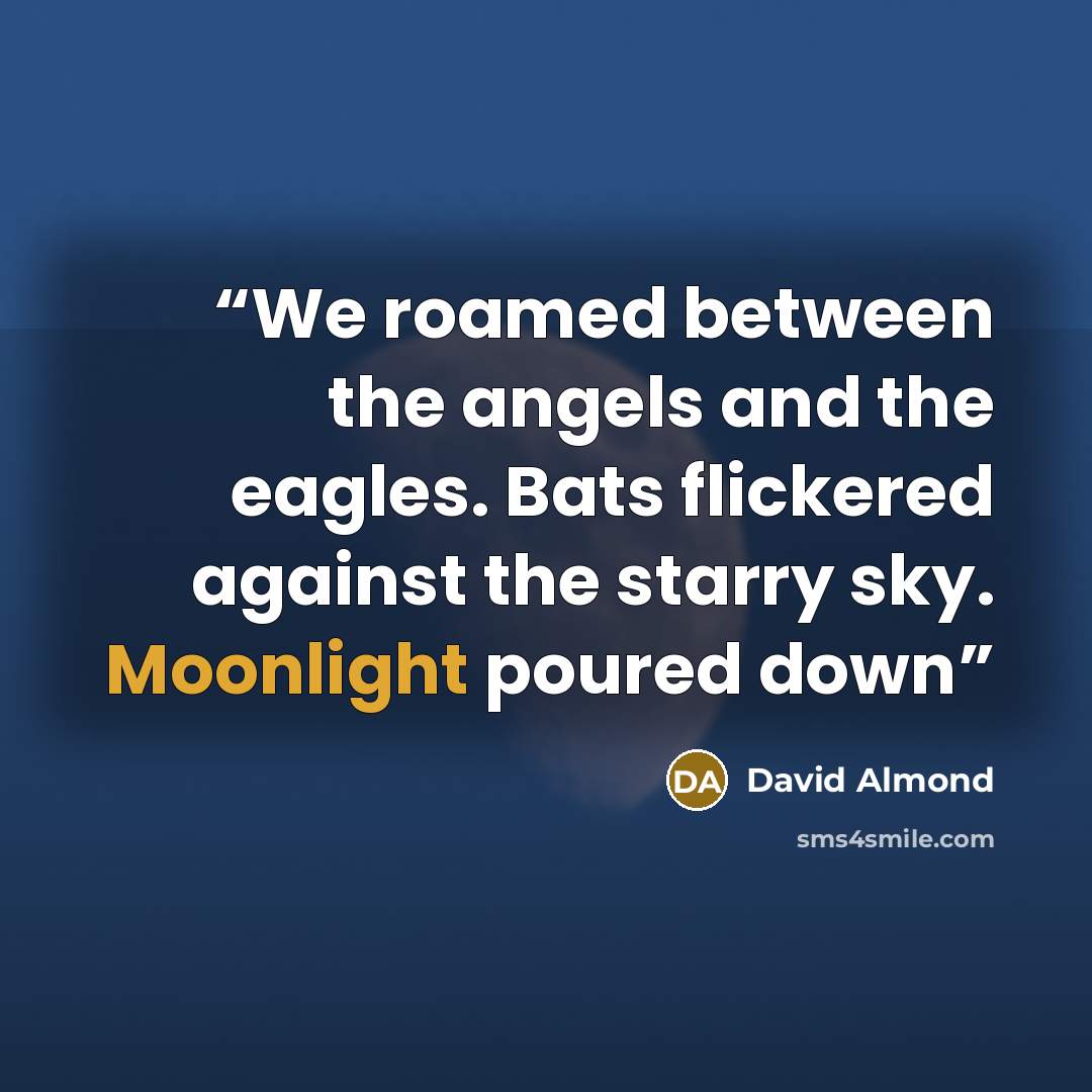 “We roamed between the angels and the eagles. Bats flickered against the starry sky. Moonlight poured down” quote by David Almond