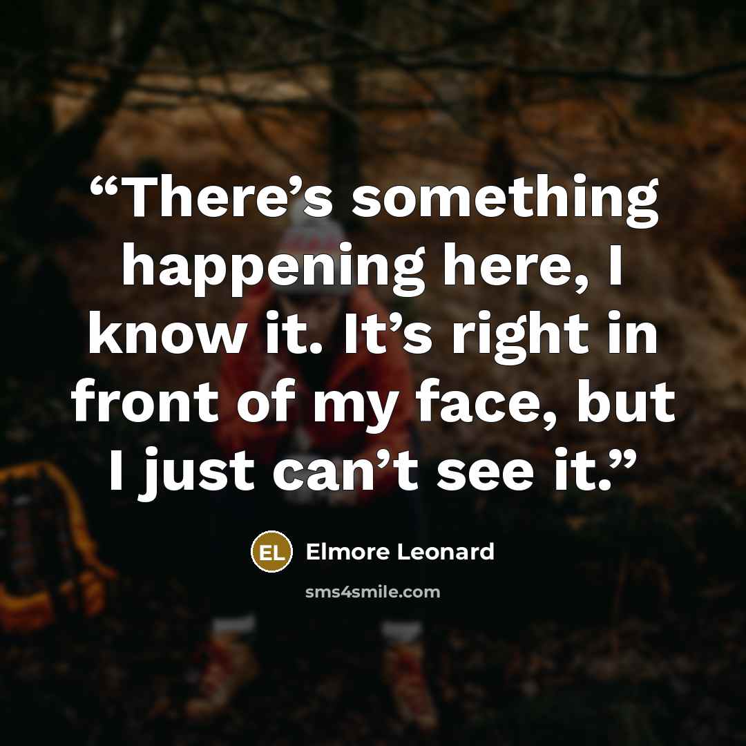 “There’s something happening here, I know it. It’s right in front of my face, but I just can’t see it.” quote by Elmore Leonard