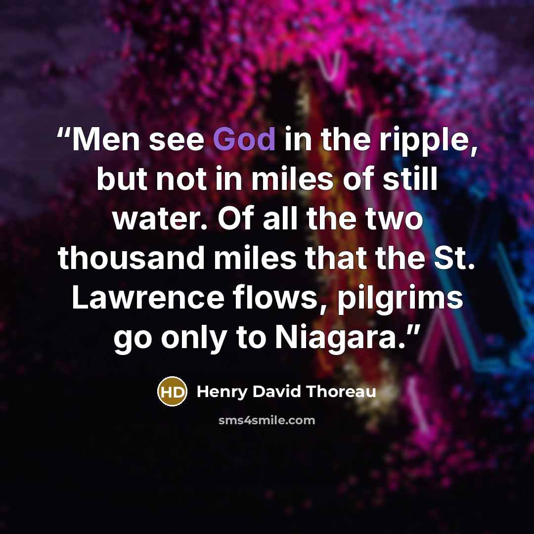 “Men see God in the ripple, but not in miles of still water. Of all the two thousand miles that the St. Lawrence flows, pilgrims go only to Niagara.” quote by Henry David Thoreau