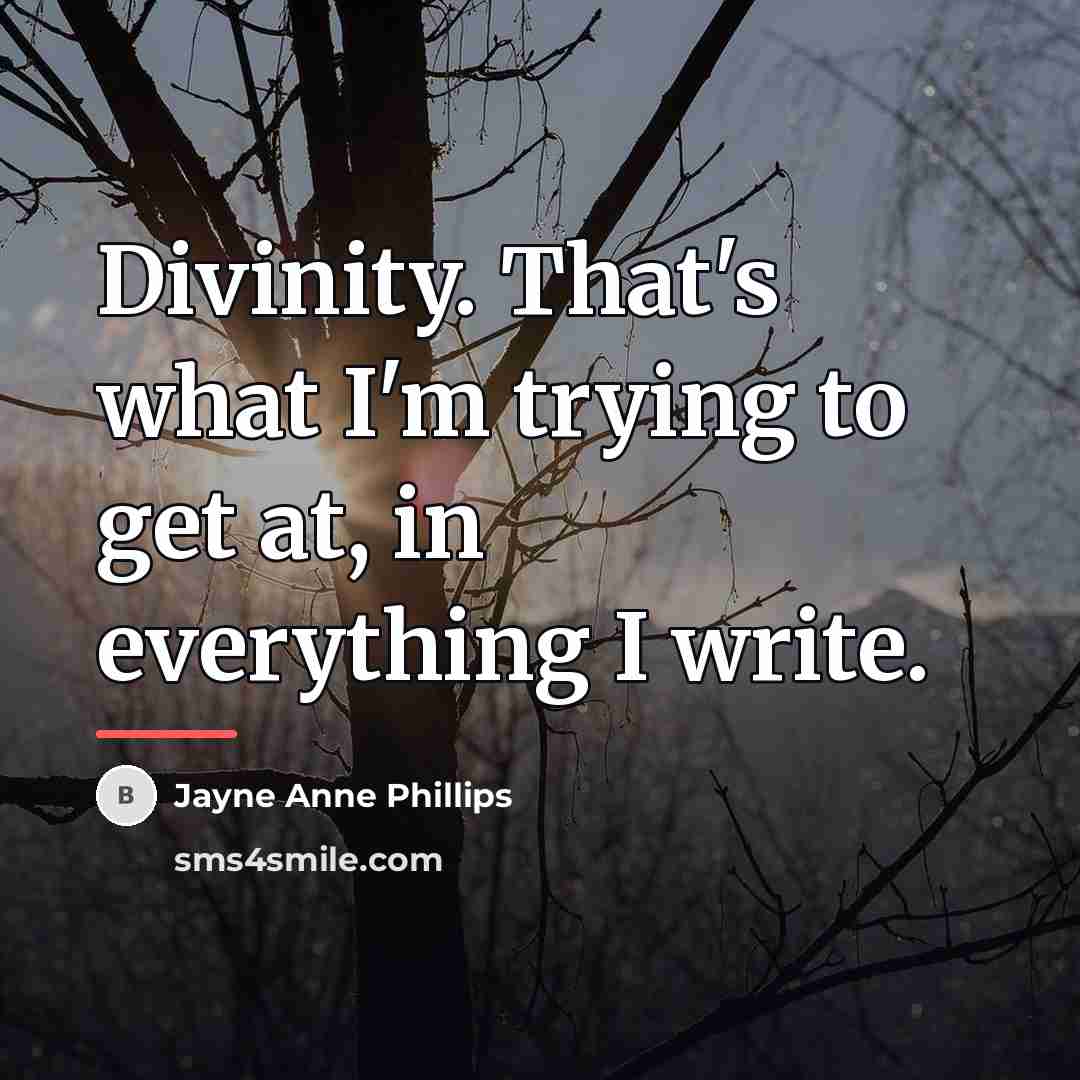“Divinity. That's what I'm trying to get at, in everything…” quote by Jayne Anne Phillips