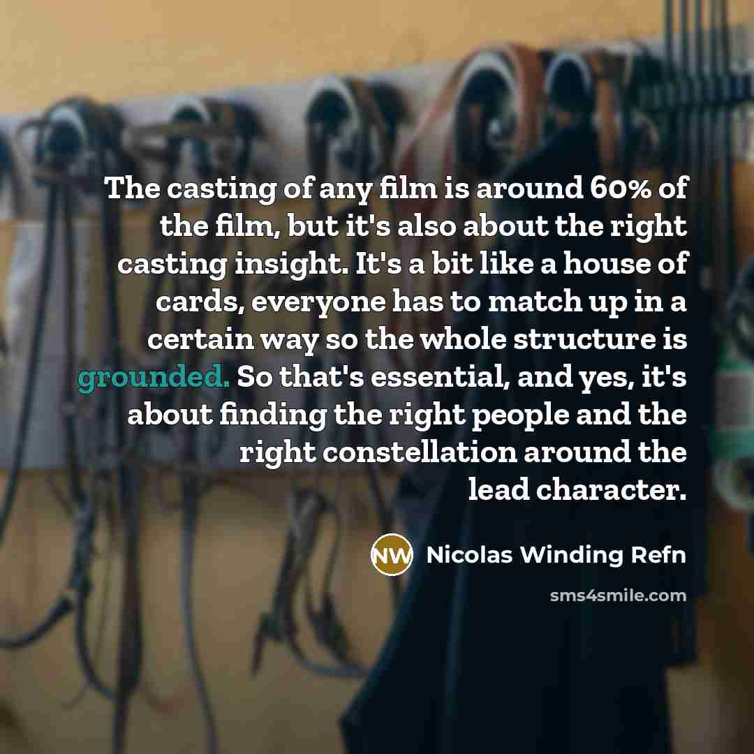 “The casting of any film is around 60% of the…” quote by Nicolas Winding Refn