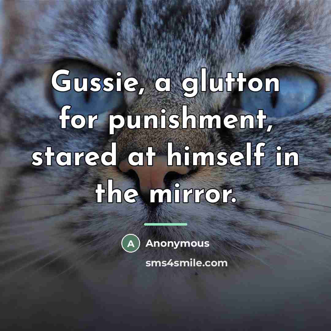 “Gussie, a glutton for punishment, stared at himself in the…” quote by Anonymous