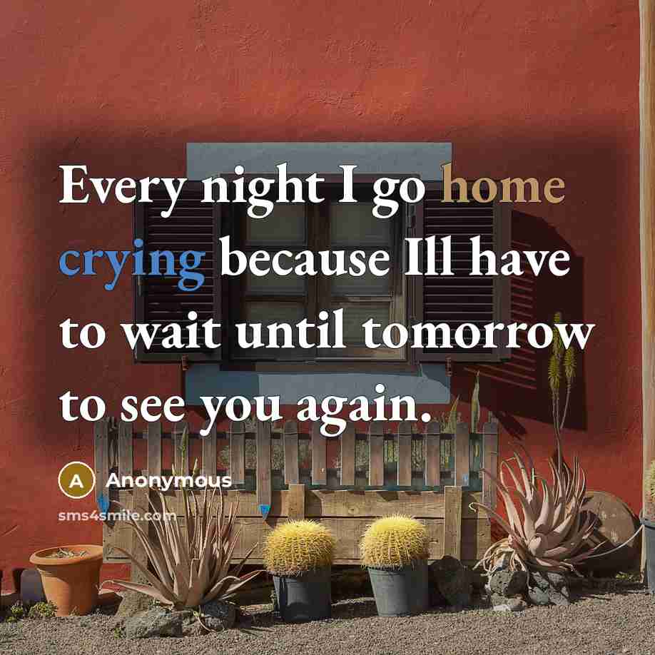 “Every night I go home crying because Ill have to wait until tomorrow to see you again.” quote by Anonymous