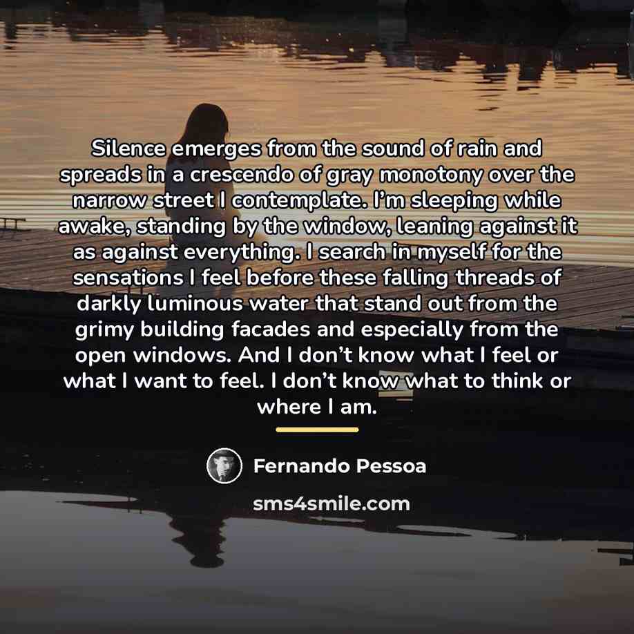 “Silence emerges from the sound of rain and spreads in…” quote by Fernando Pessoa