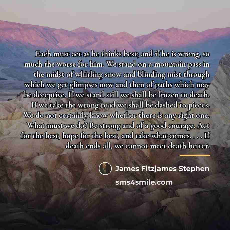 “Each must act as he thinks best; and if he…” quote by James Fitzjames Stephen