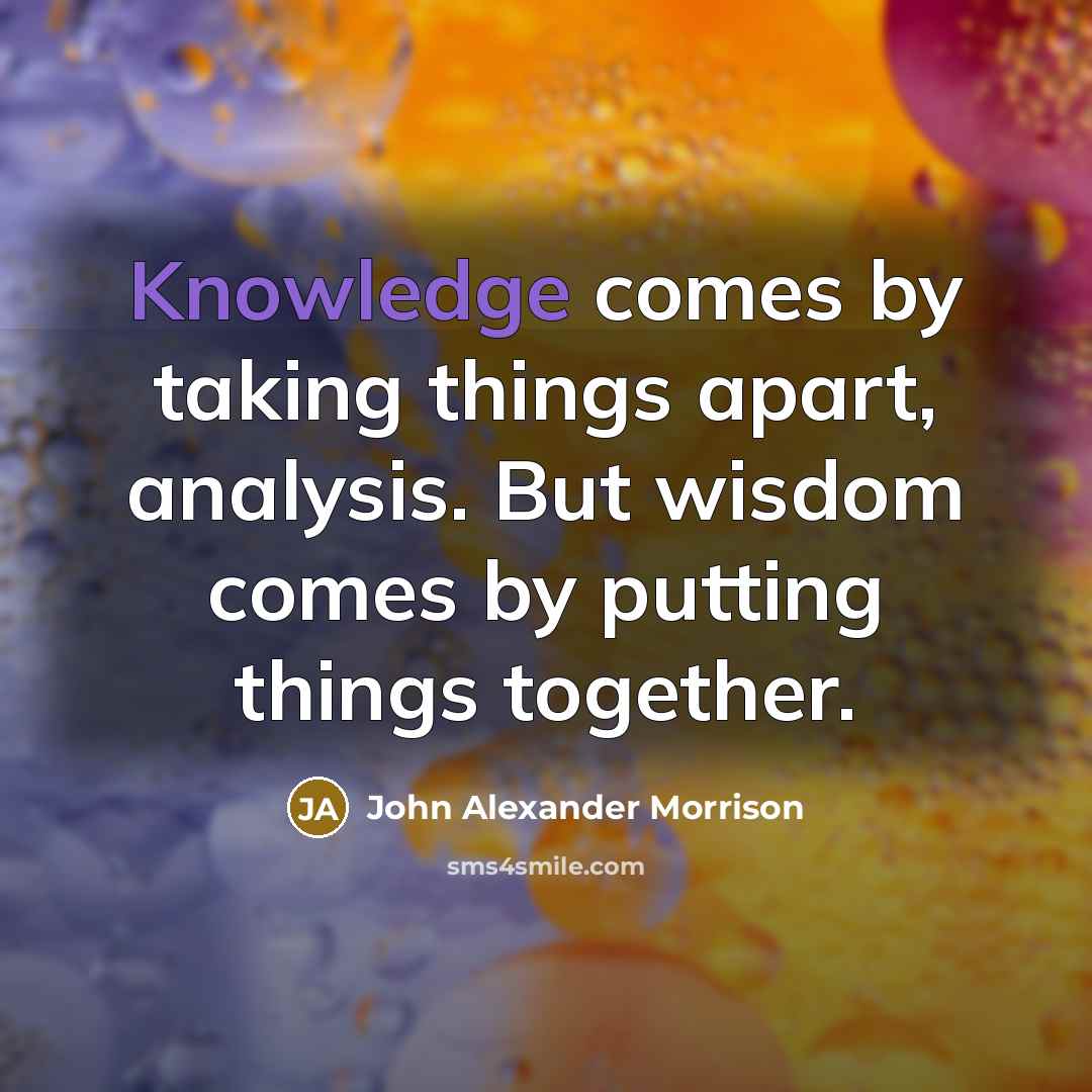 “Knowledge comes by taking things apart, analysis. But wisdom comes by putting things together.” quote by John Alexander Morrison