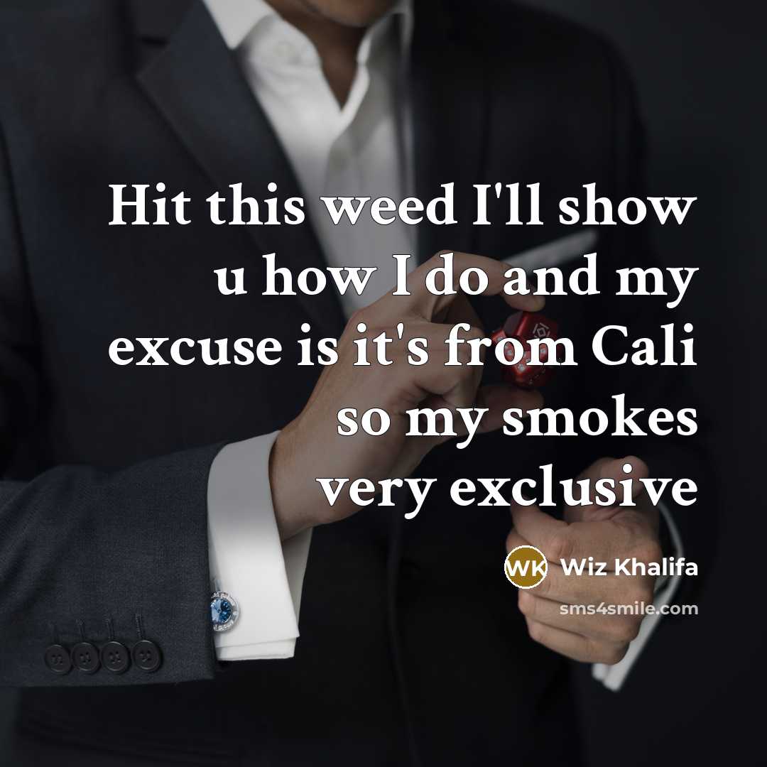 “Hit this weed I'll show u how I do and my excuse is it's from Cali so my smokes very exclusive” quote by Wiz Khalifa