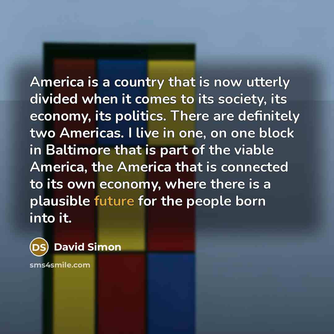 “America is a country that is now utterly divided when…” quote by David Simon
