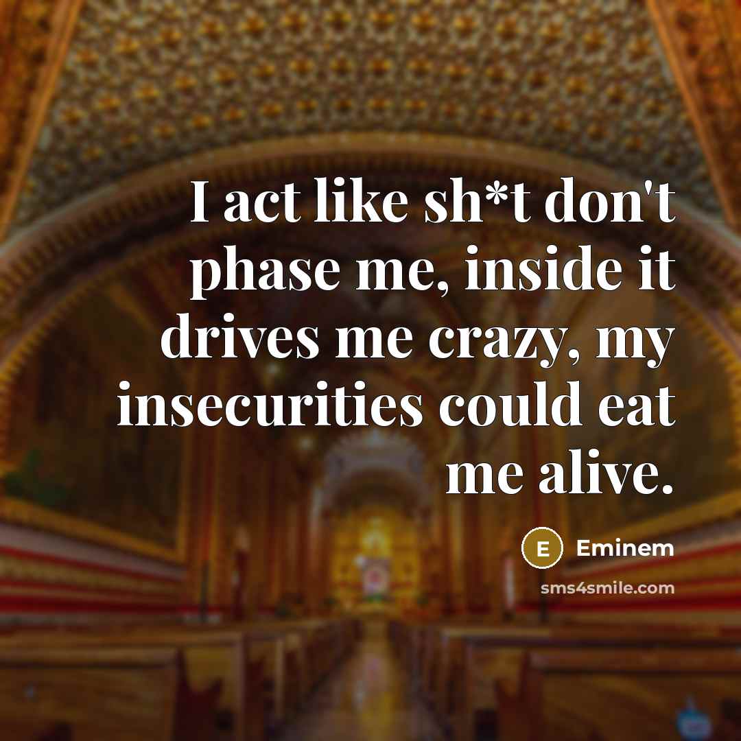 “I act like sh*t don't phase me, inside it drives me crazy, my insecurities could eat me alive.” quote by Eminem