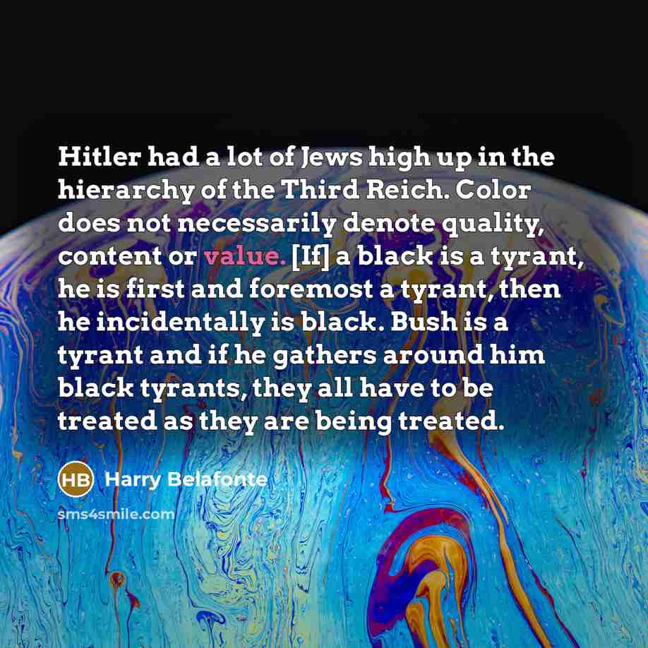 “Hitler had a lot of Jews high up in the…” quote by Harry Belafonte