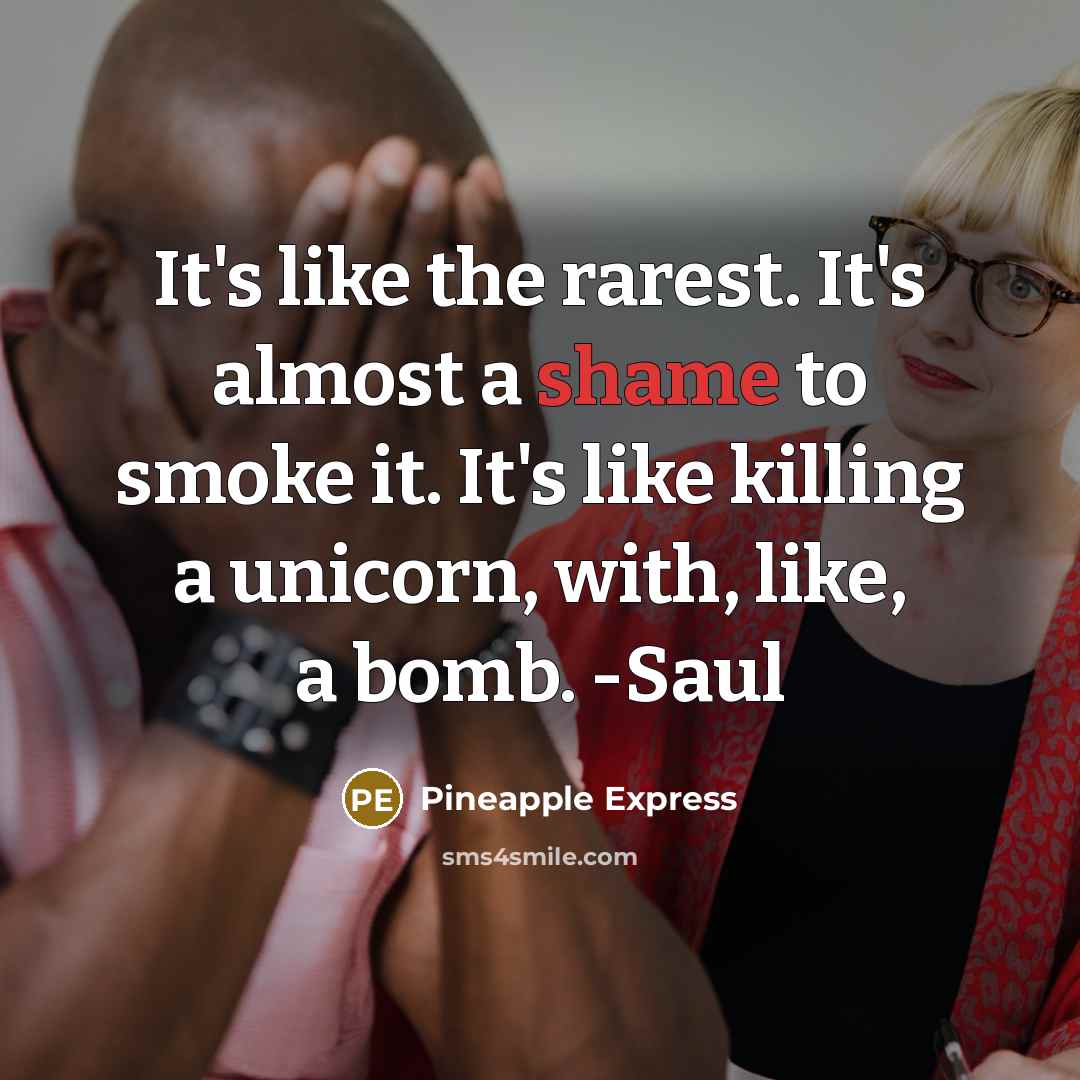 “It's like the rarest. It's almost a shame to smoke…” quote by Pineapple Express