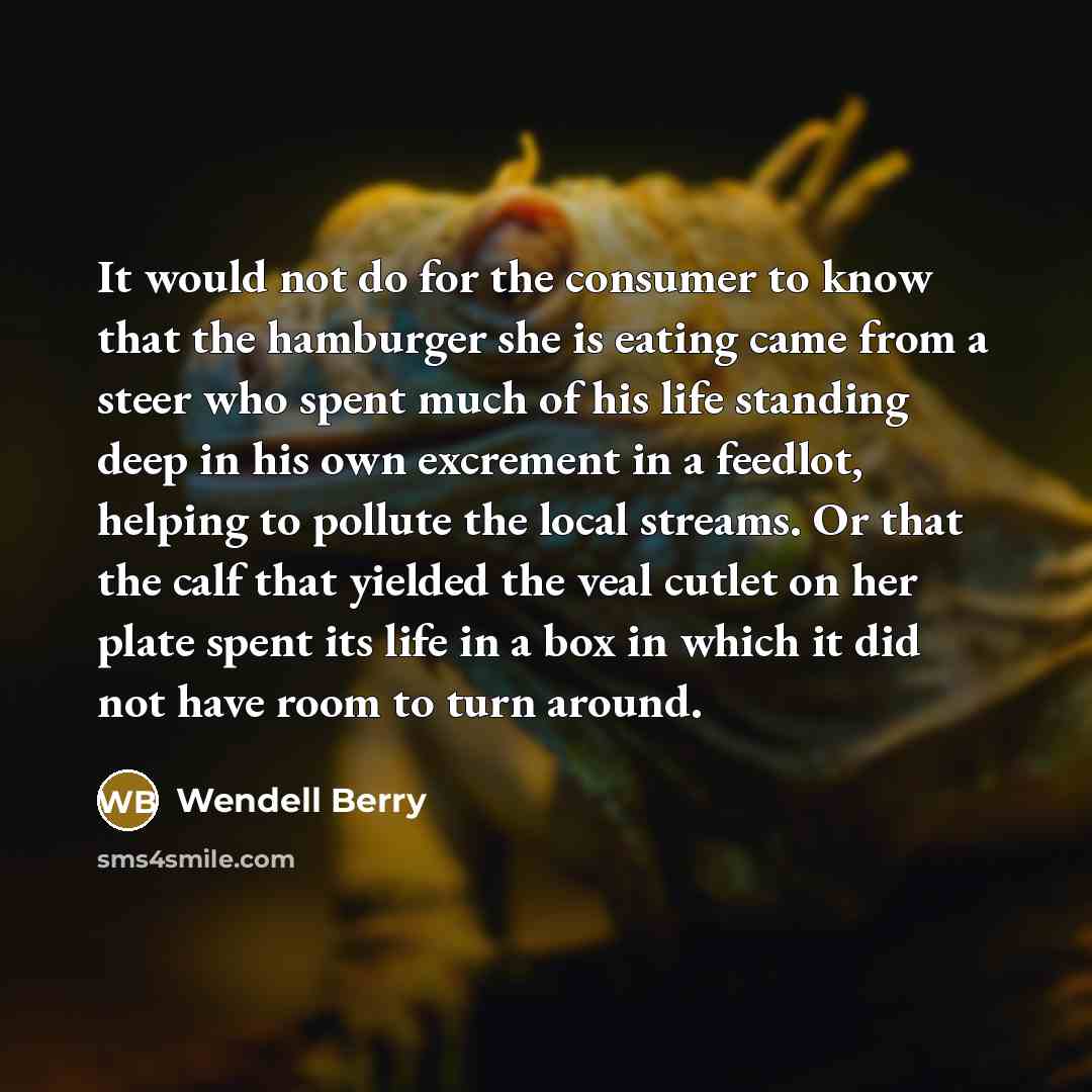 “It would not do for the consumer to know that…” quote by Wendell Berry