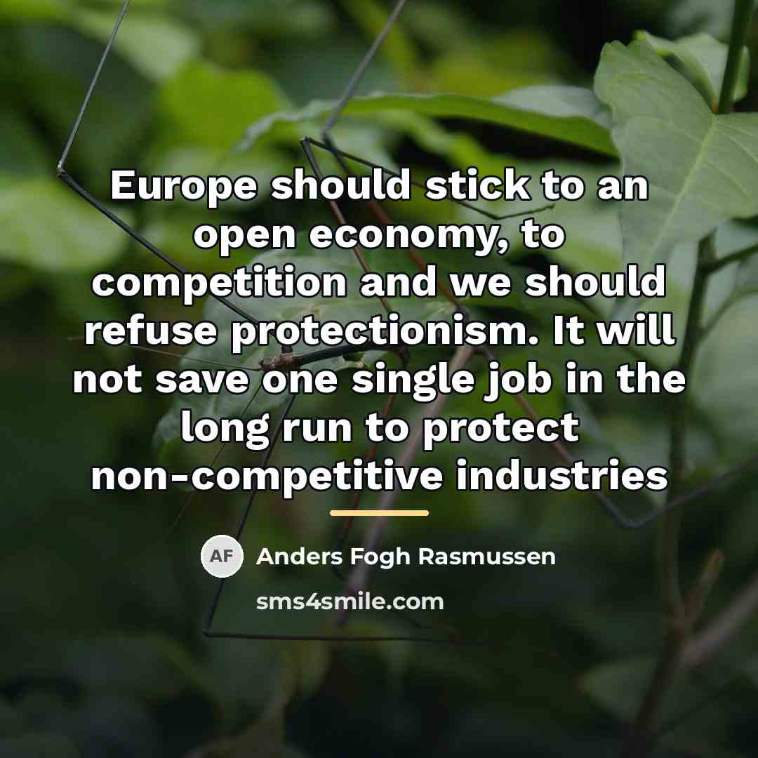 “Europe should stick to an open economy, to competition and…” quote by Anders Fogh Rasmussen
