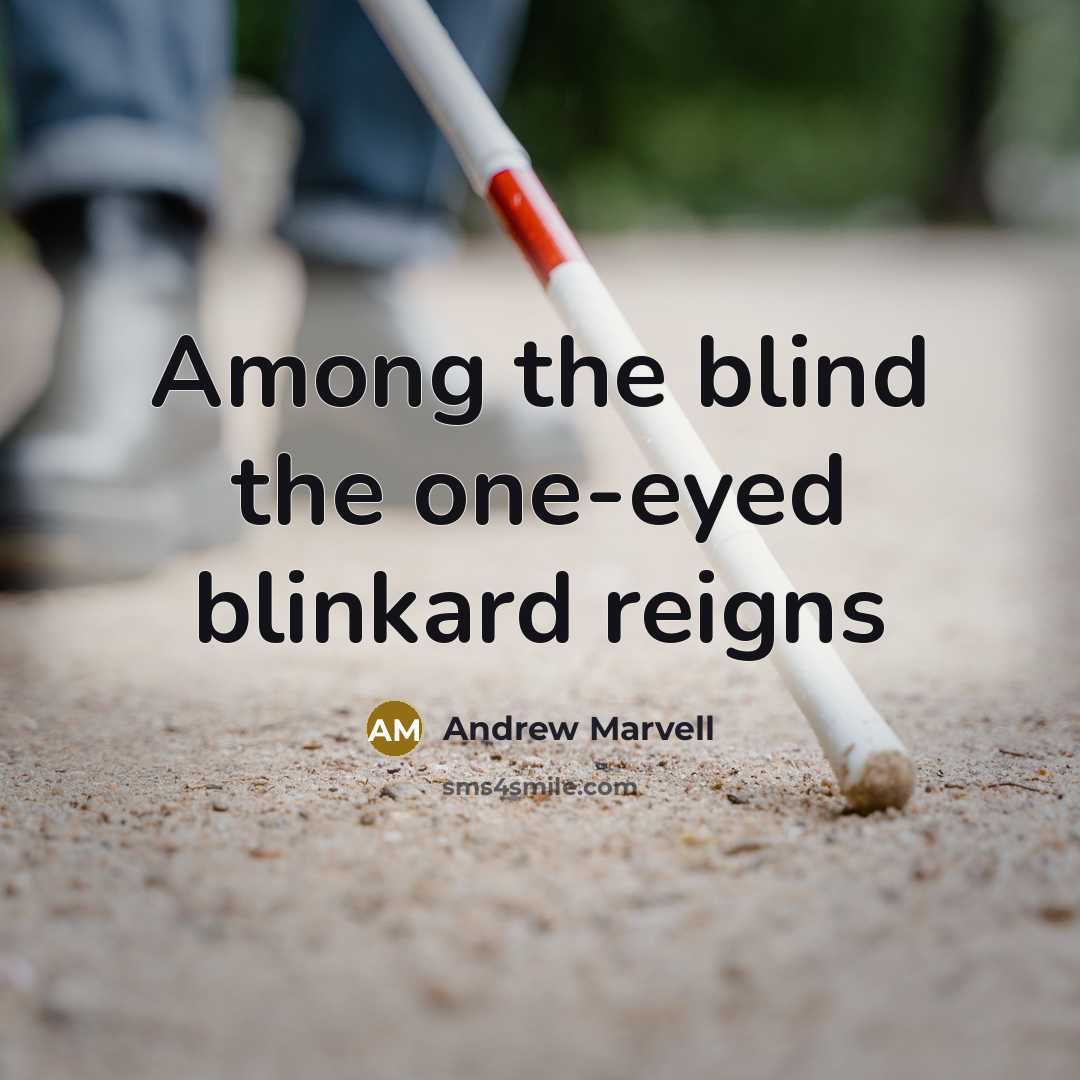 “Among the blind the one-eyed blinkard reigns…” quote by Andrew Marvell