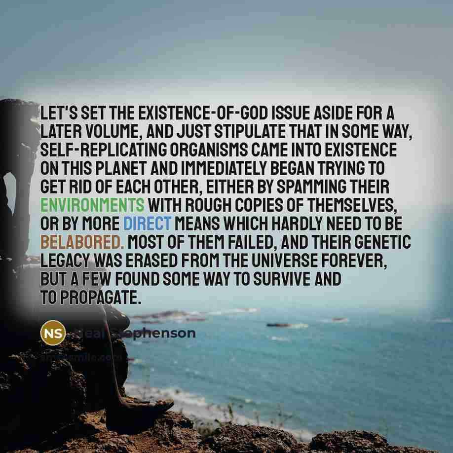 “Let's set the existence-of-God issue aside for a later volume,…” quote by Neal Stephenson