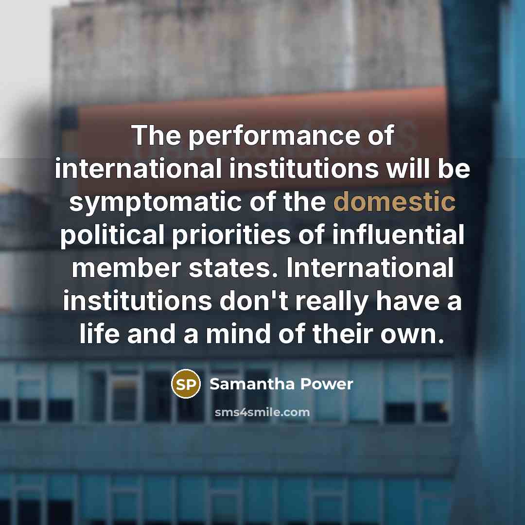 “The performance of international institutions will be symptomatic of the…” quote by Samantha Power