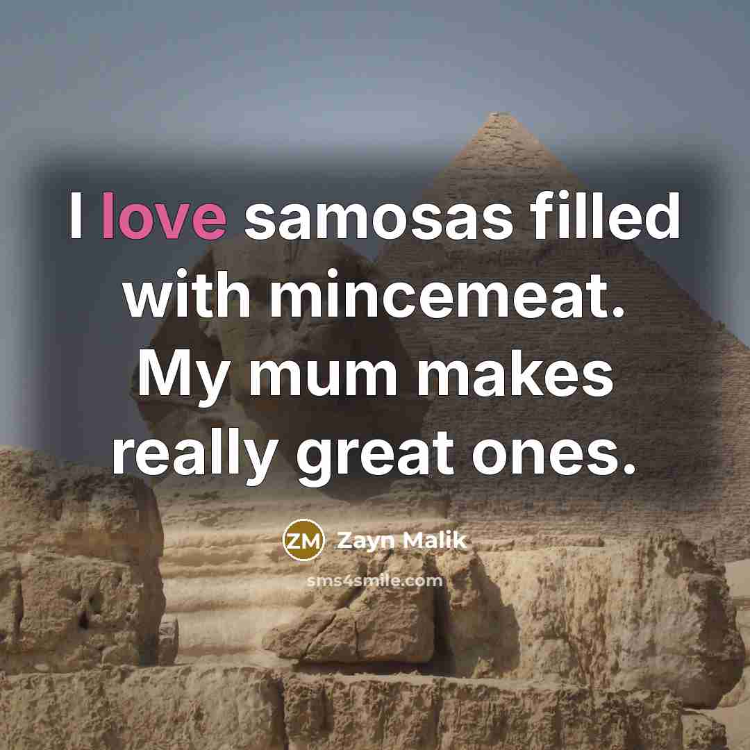 “I love samosas filled with mincemeat. My mum makes really…” quote by Zayn Malik