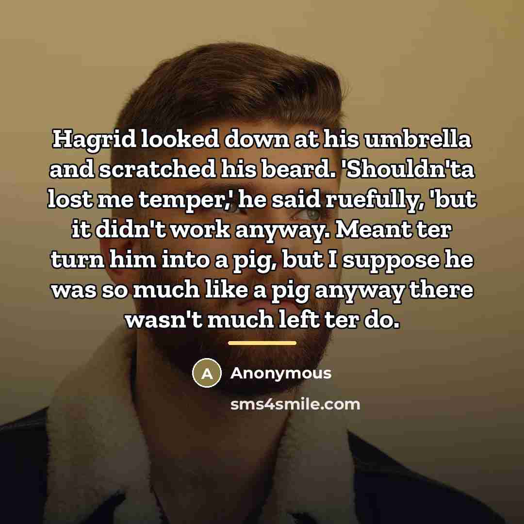 “Hagrid looked down at his umbrella and scratched his beard.…” quote by Anonymous