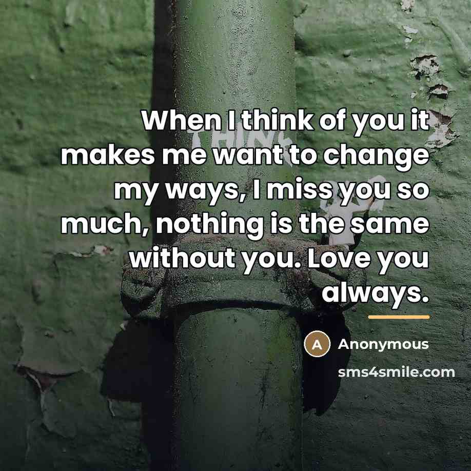 “When I think of you it makes me want to change my ways, I miss you so much, nothing is the same without you. Love you always.” quote by Anonymous