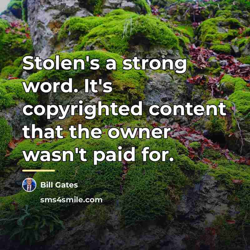 “Stolen's a strong word. It's copyrighted content that the owner…” quote by Bill Gates