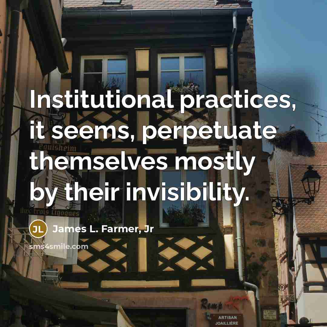 “Institutional practices, it seems, perpetuate themselves mostly by their invisibility.” quote by James L. Farmer, Jr