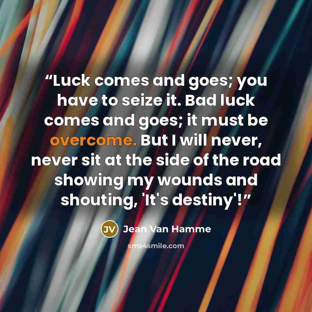 “Luck comes and goes; you have to seize it. Bad luck comes and goes; it must be overcome. But I will never, never sit at the side of the road showing my wounds and shouting, 'It's destiny'!” quote by Jean Van Hamme
