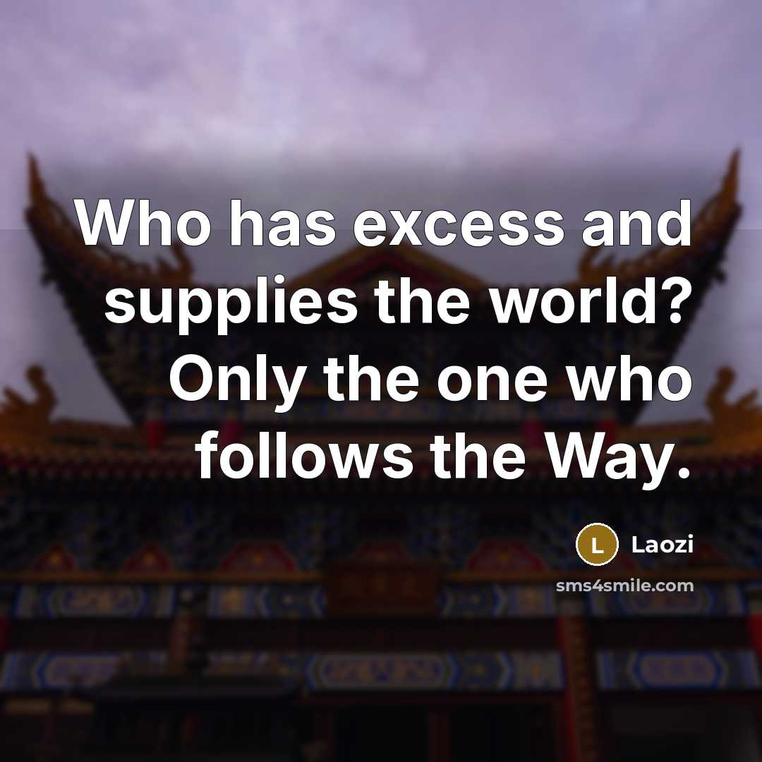 “Who has excess and supplies the world? Only the one…” quote by Laozi