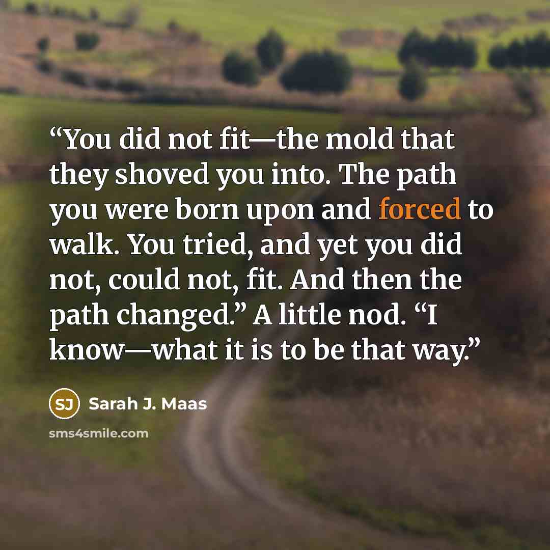 “You did not fit—the mold that they shoved you into. The path you were born upon and forced to walk. You tried, and yet you did not, could not, fit. And then the path changed.” A little nod. “I know—what it is to be that way.” quote by Sarah J. Maas